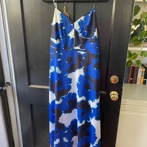 Banana republic silky blue and black floral maxi dress